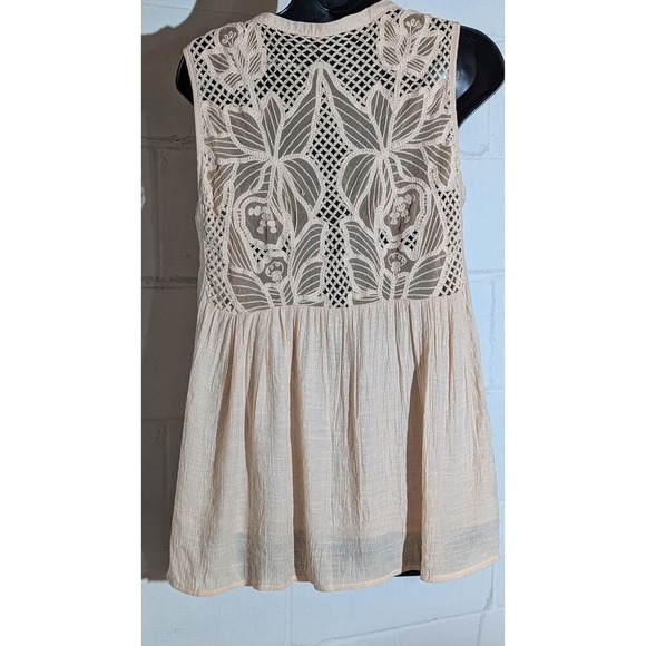 Doe & Rae Peach Sleeveless Tunic Top Crochet Back Detail Blouse Casual Medium - Picture 2 of 4